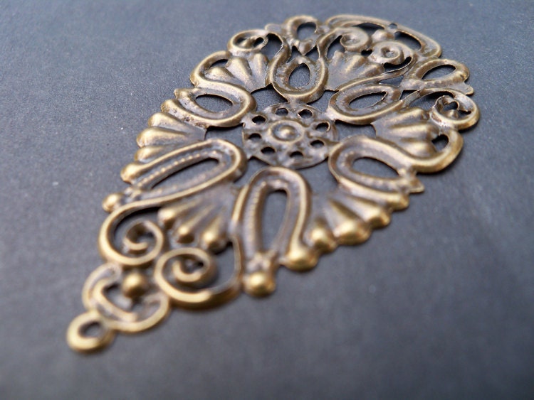 Antiqued Bronze Flower Drop Charms, Filigree (10)