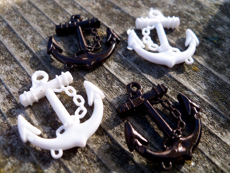 Large Plastic Anchor Charms, Black and White 4 pcs