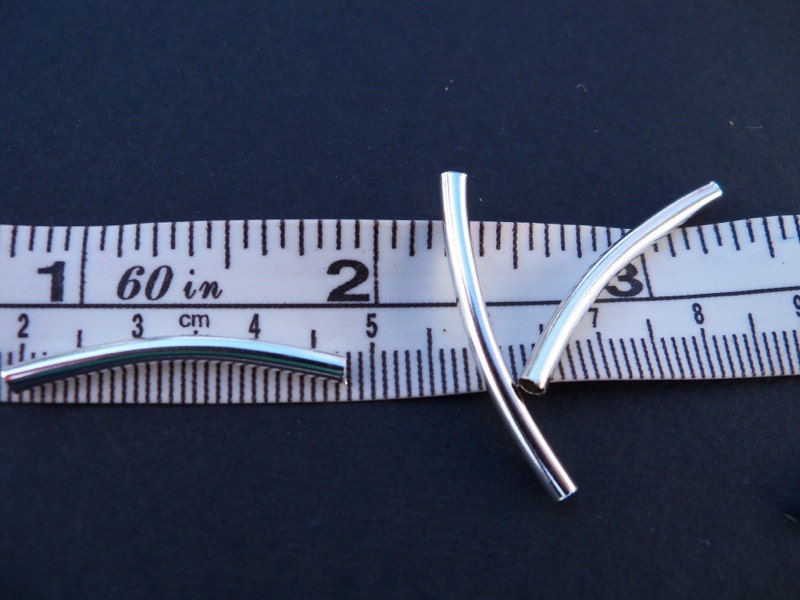 Silver Tube Beads, Curved, 3cm, 25 pcs