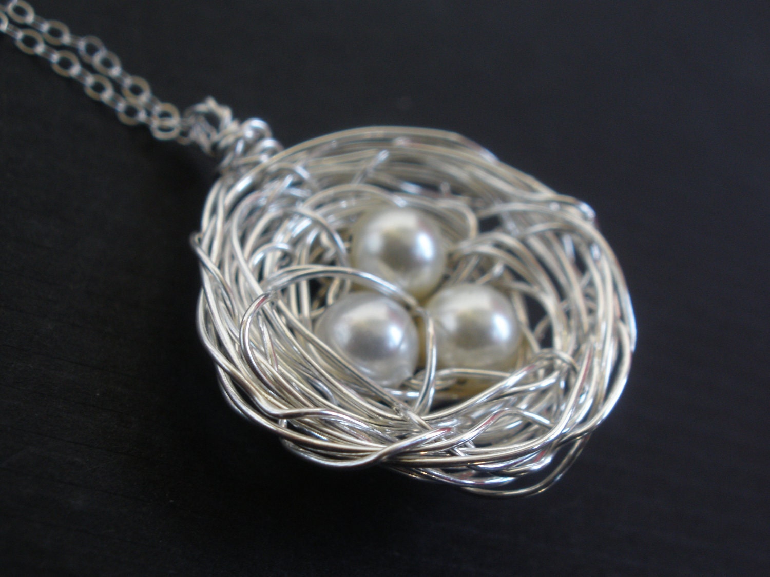 Mother's Necklace, Mother's Jewelry, Mother's Gift, Sterling Silver Bird Nest Necklace with Swarovski Pearls, Wire Wrapped, Nest Necklace