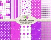 Rock n Roll Digital Paper Set - Pink and Purple  - Instant Download