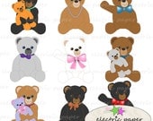 Cute Teddy Bear Clip Art - Stuffed Bears with bows - Personal and Small Commercial Use - Instant Download