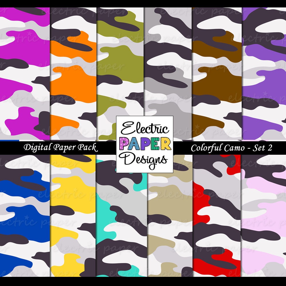 Camo Digital Paper Pack - Instant Download - Colorful Camouflage Set 2 - Digital Papers