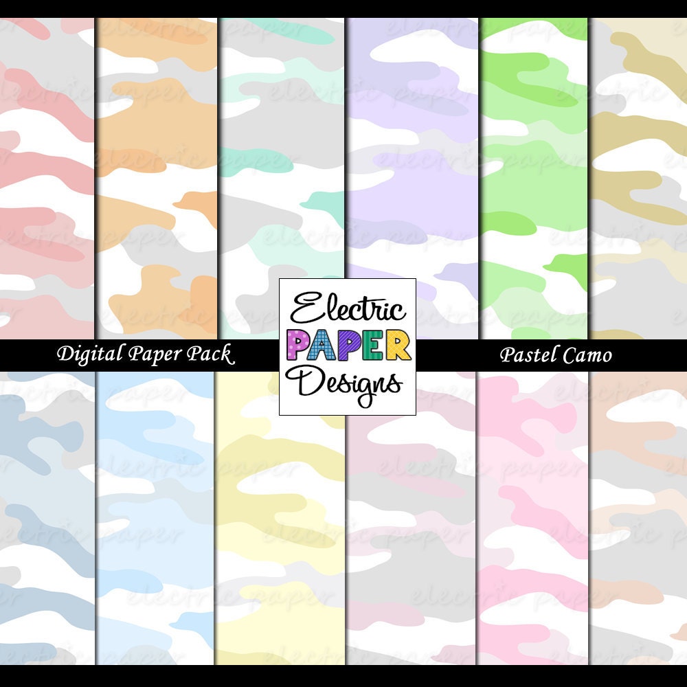Camouflage Digital Paper Pack - Pastel Camo - Digital Camouflage Pattern Papers - Instant download