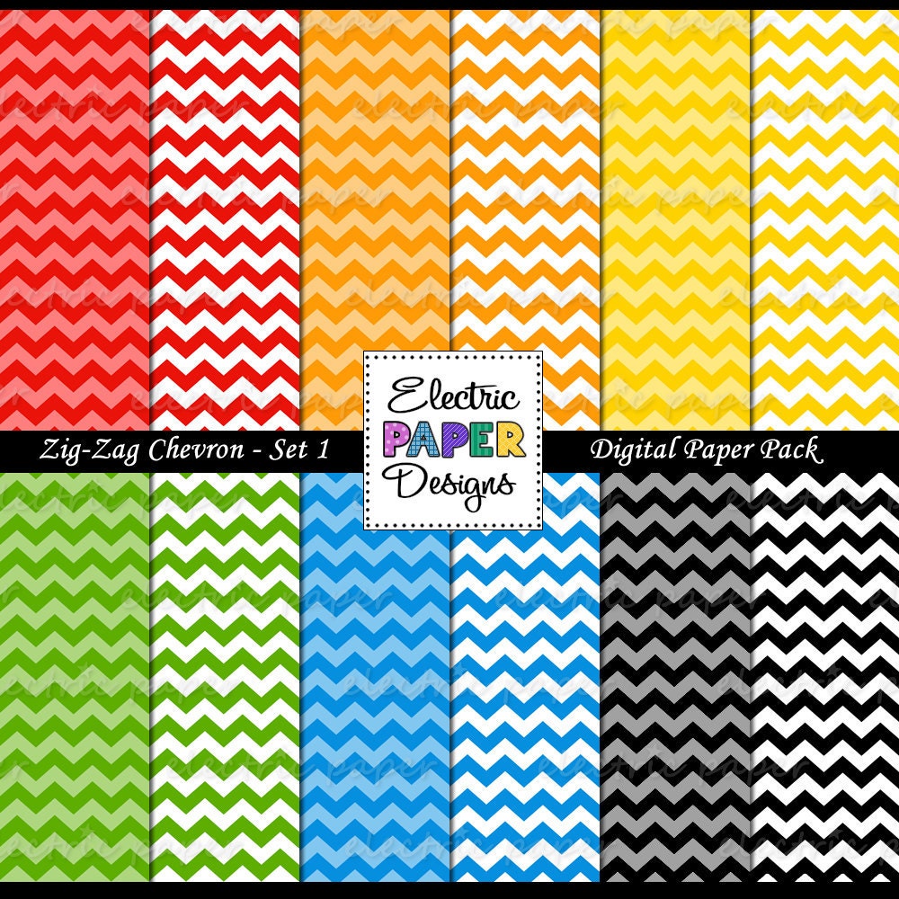 Zig Zag Chevron  Digital Background Papers - Primary Colors Brights Set 1 - instant download
