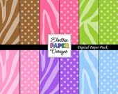 Zebra and Polka Dot Background Paper - Zebra Print with Coordinating Dot Pattern - Instant Download