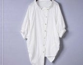 white blouse summer fall spring top crop sleeves short sleeves cotton blouse cropped sleeves round collar ( FM029 )