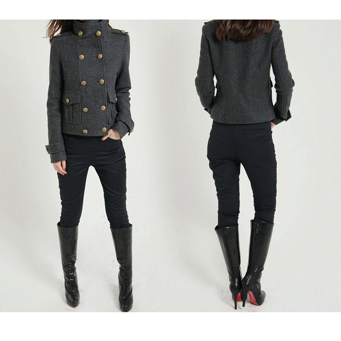Winter coat wool coat cashmere coat gray coat grey coat double breasted coat military coat/winter jacket woollen coat short ( (FM017)