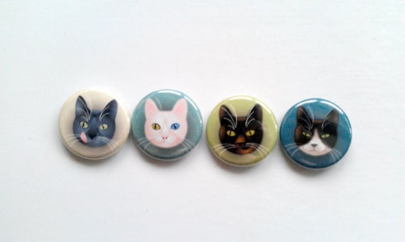 fashion pinback buttons - 1 inch diameter - "4 cats"