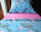 Toddler / Crib Fleece Bedding Set  'Flowering Cherry Blossoms' for Girls  Fits Crib & Toddler Beds