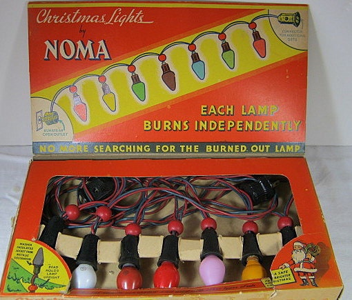 Vintage 1939 NOMA Christmas Tree LIGHTs ORIGINAL BOX Wood Beads