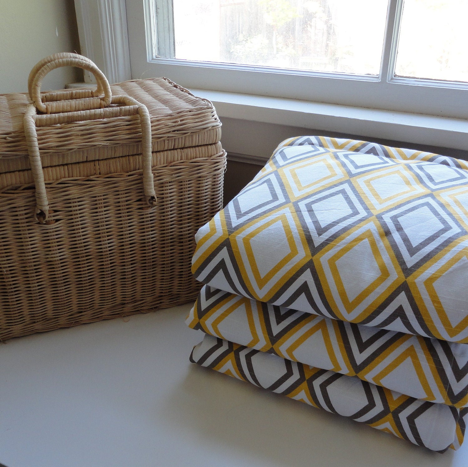 Waterproof Picnic Blanket, Oversized Stumptown Original, Yellow and Slub Diamond