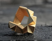 KINETIC - Yellow gold faceted modern geometric 3D printed chunky ring - ButterscotchofBK