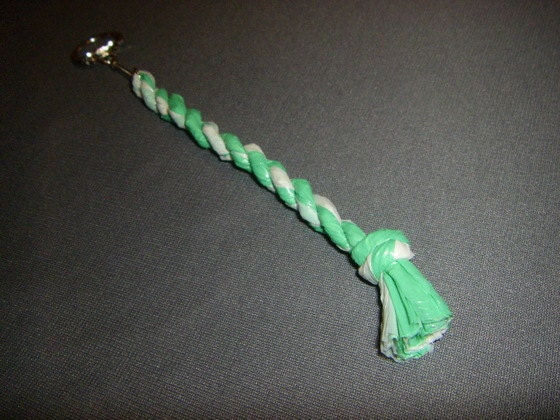Green and White Plarn Keychain recycled plastic bag