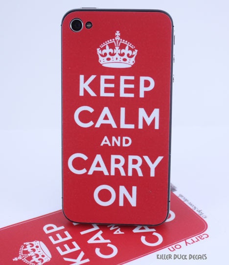 Keep Calm and Carry on iPhone 4, iPhone 4s Skin - killerduckdecals Keep Calm and Carry on iPhone 4, iPhone 4s Skin - killerduckdecals