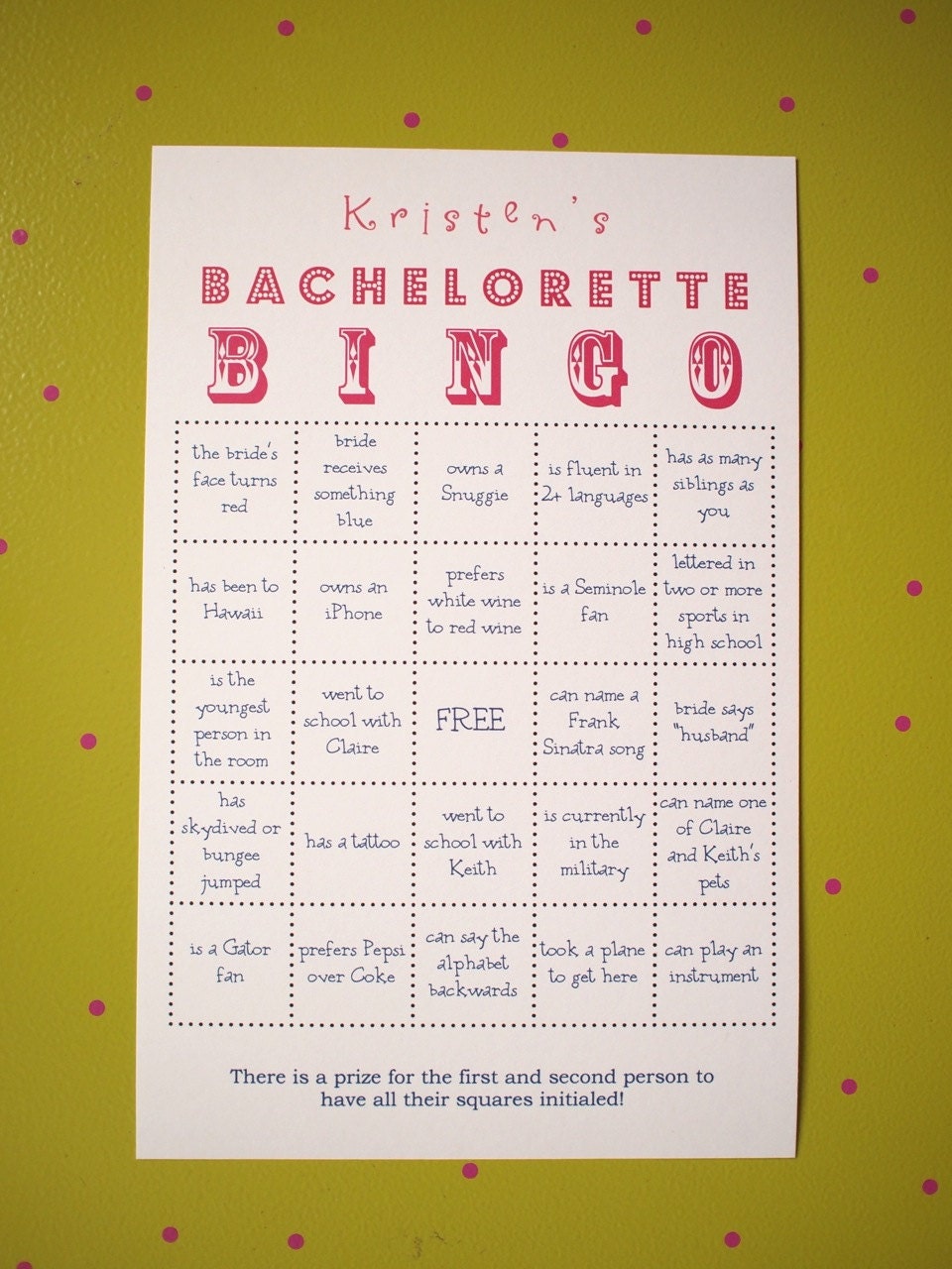 Bachelorette Party BINGO Game - Customized, super fun party game
