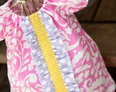 Infant Pink Peasant Cap Sleeve Dress with Grey and Yellow Polka Dot Ruffle and trim Last One 3T