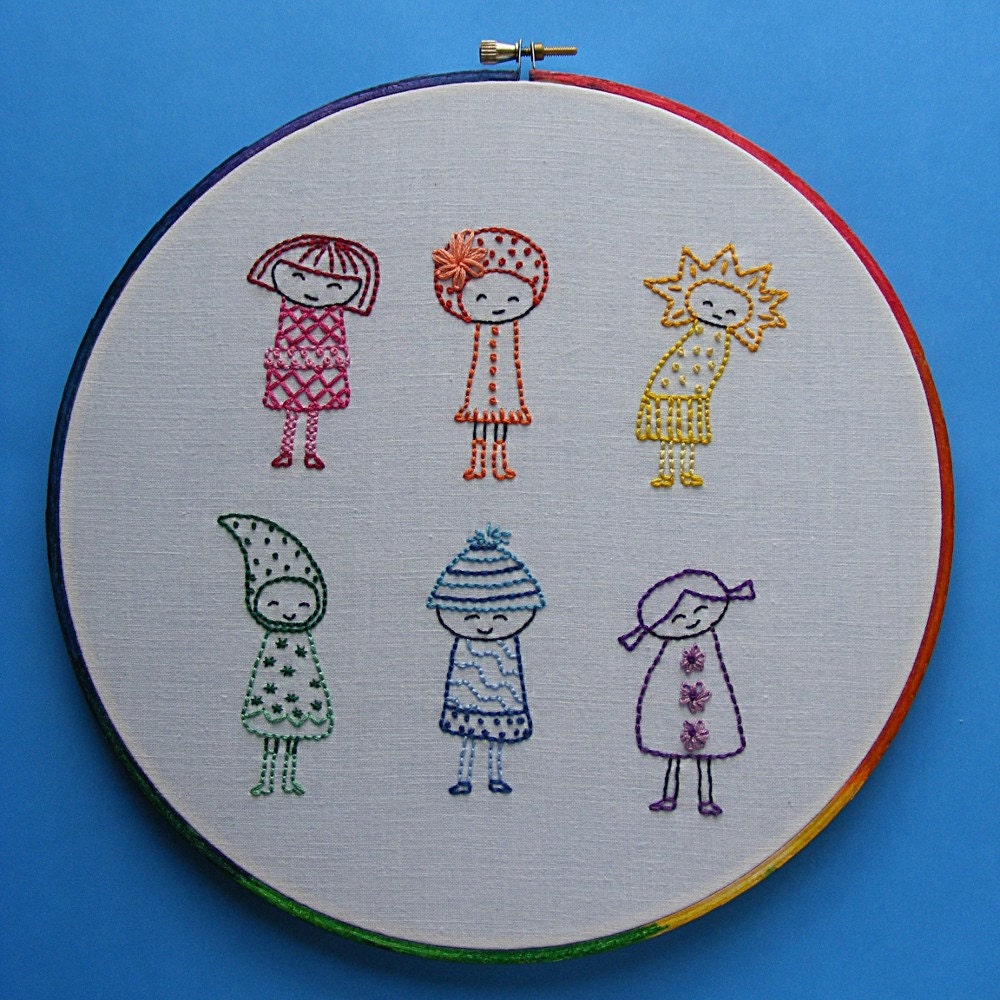 Rainbow Girls embroidery pattern PDF