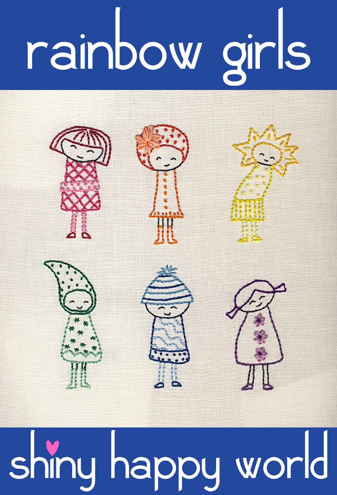 Rainbow Girls embroidery pattern PDF