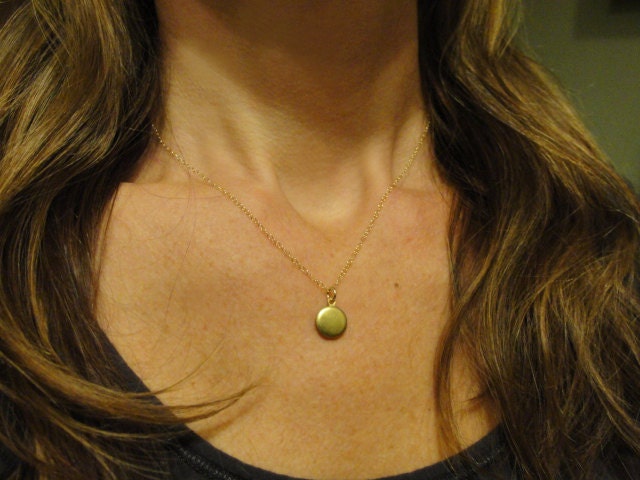 Tiny round locket - Simple locket gold necklace