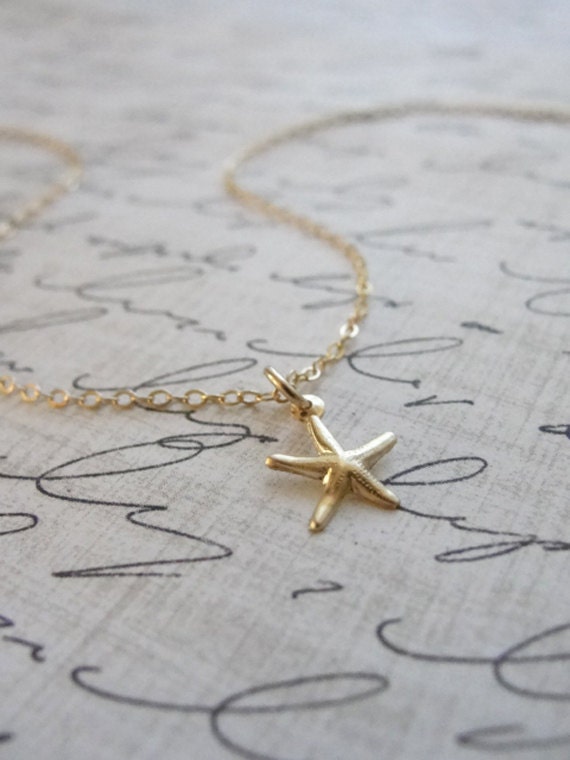 Tiny gold starfish necklace - little gold starfish