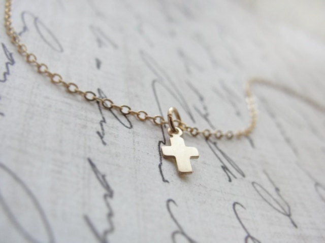 Tiny gold cross necklace - Small cross necklace