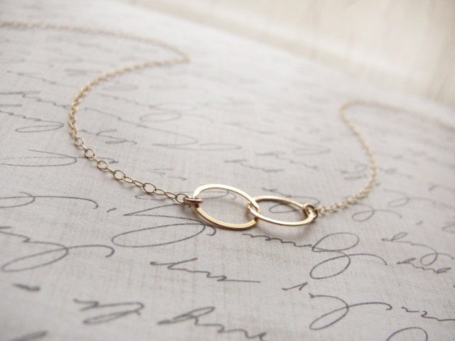 Double circle necklace - gold connected circles necklace - gold two circle necklace
