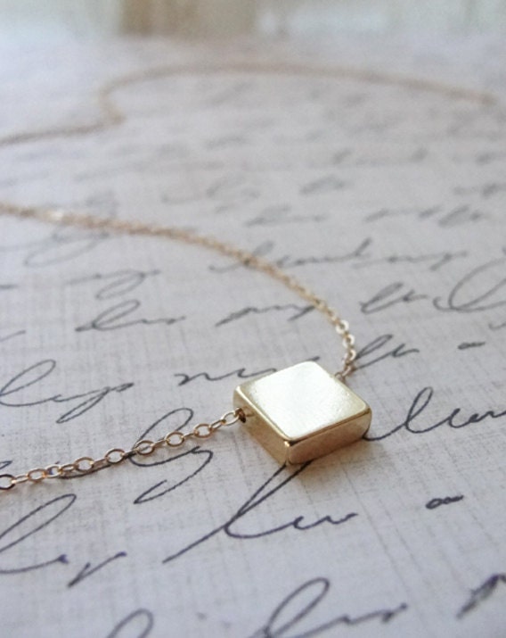Gold block necklace - gold square - square gold necklace