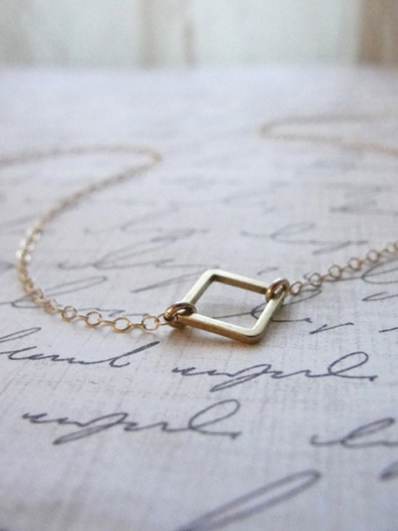 Gold square necklace - gold square outline - simple gold square necklace