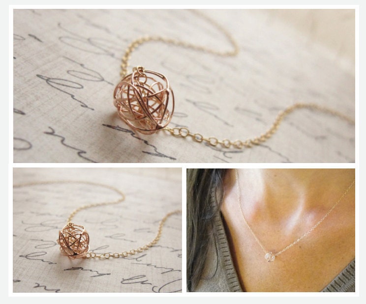 Little rose gold tangle ball necklace - simple rose gold necklace