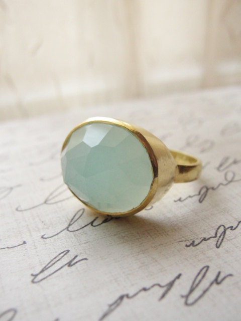 Chalcedony gold ring - mint green ring - Simple gold rings - Mothers Day Sale