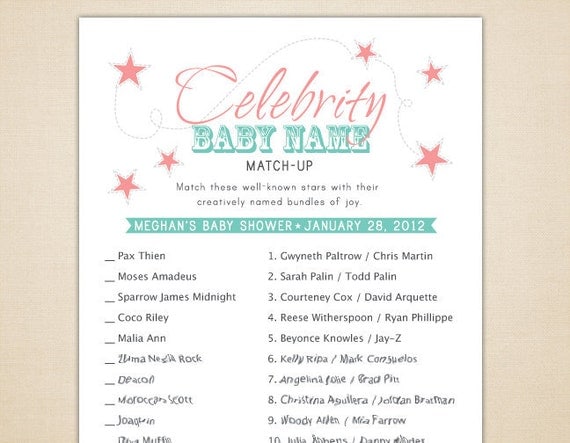 Celebrity Baby Name Matching Game for Baby Showers - Printable and ...