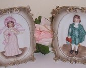 Vintage Wall Pockets Blue Boy and Pinky Shabby Cottage Pair Wall Vases