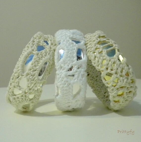Crochet Lace Bangle Bracelet Silver or Gold