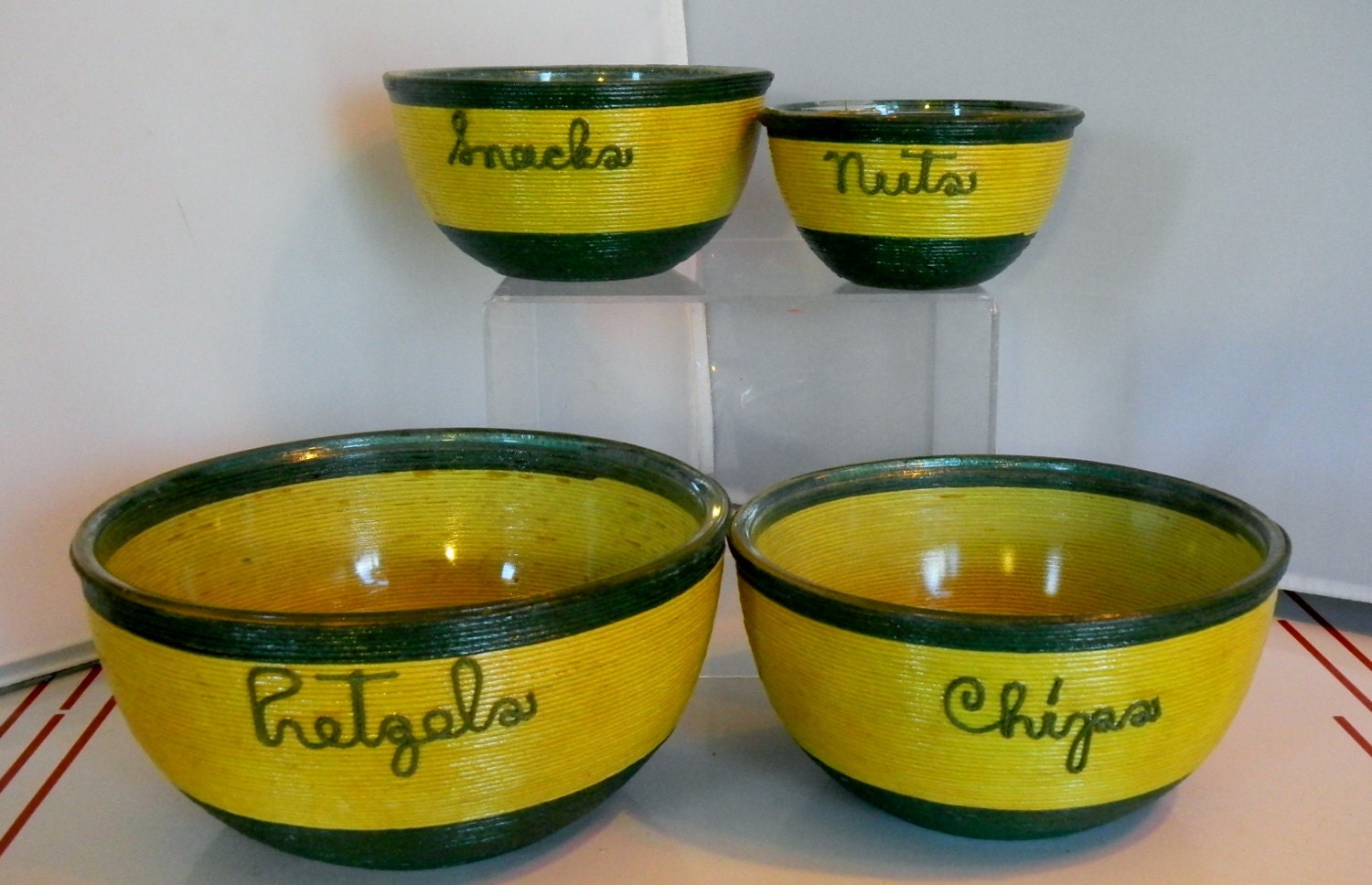1950s Nesting Snack Bowls Set-Cord Wrapped-Eames Era-Mid-Century Modern