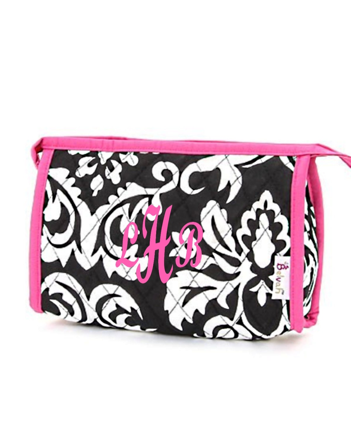 Personalized Cosmetic Bag Damask and Hot Pink - Monogrammed FREE