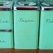Retro Mid Century Canister Set 4 Pieces Green with Chrome Lids 1950s