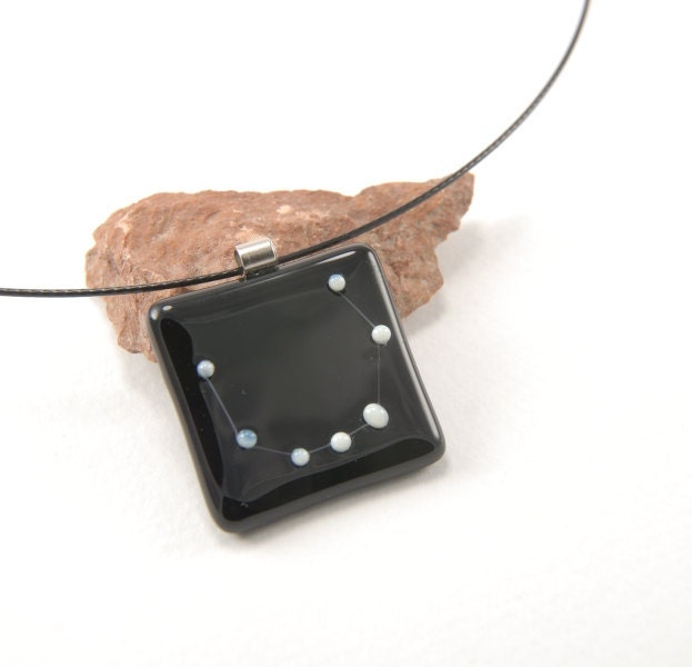 Northern Crown constellation fused glass necklace, dark purple and white