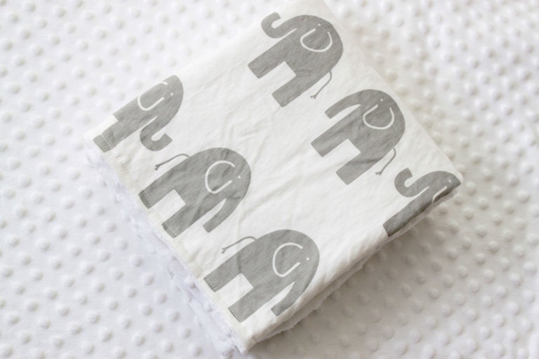 Baby Blanket : On White Minky / Newborn Blanket / Baby Blanket / Toddler Blanket / Elephant Blanket