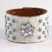 SALE: Womens Leather Cuff Bracelet White Crackle Leather, Snowflake Crystal and Clear Rivets - OOAK