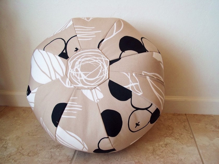 Ikea Fabric, Medium Size Pouf/Otoman, in Tan, White and Black