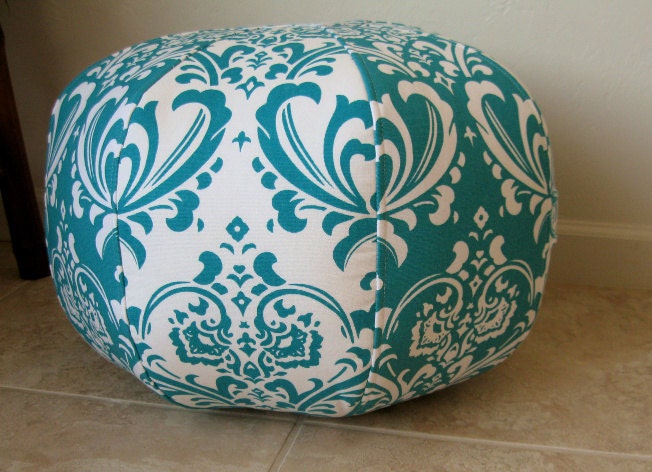 SALE CODE "15OFF" Turquoise Damask Print 18" Floor Pouf