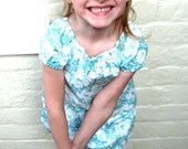 girls dress - teal floral bubble- 12m, 18m, 2T, 3T, 4T, 5T - kyandkin
