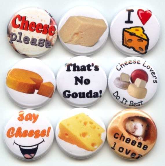 I LOVE CHEESE 9 Pinback 1" Buttons Badges Pins