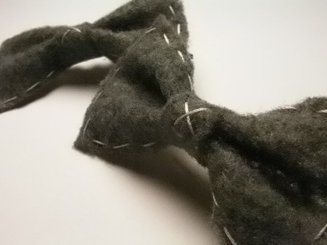Charcoal with Pink Stitching Goth Lolita Bow Hair Pin Pair