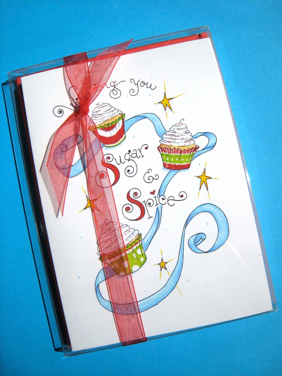 Cupcake Christmas Cards Set, Box of 10, Cupcake Art Cards - Sugar and Spice