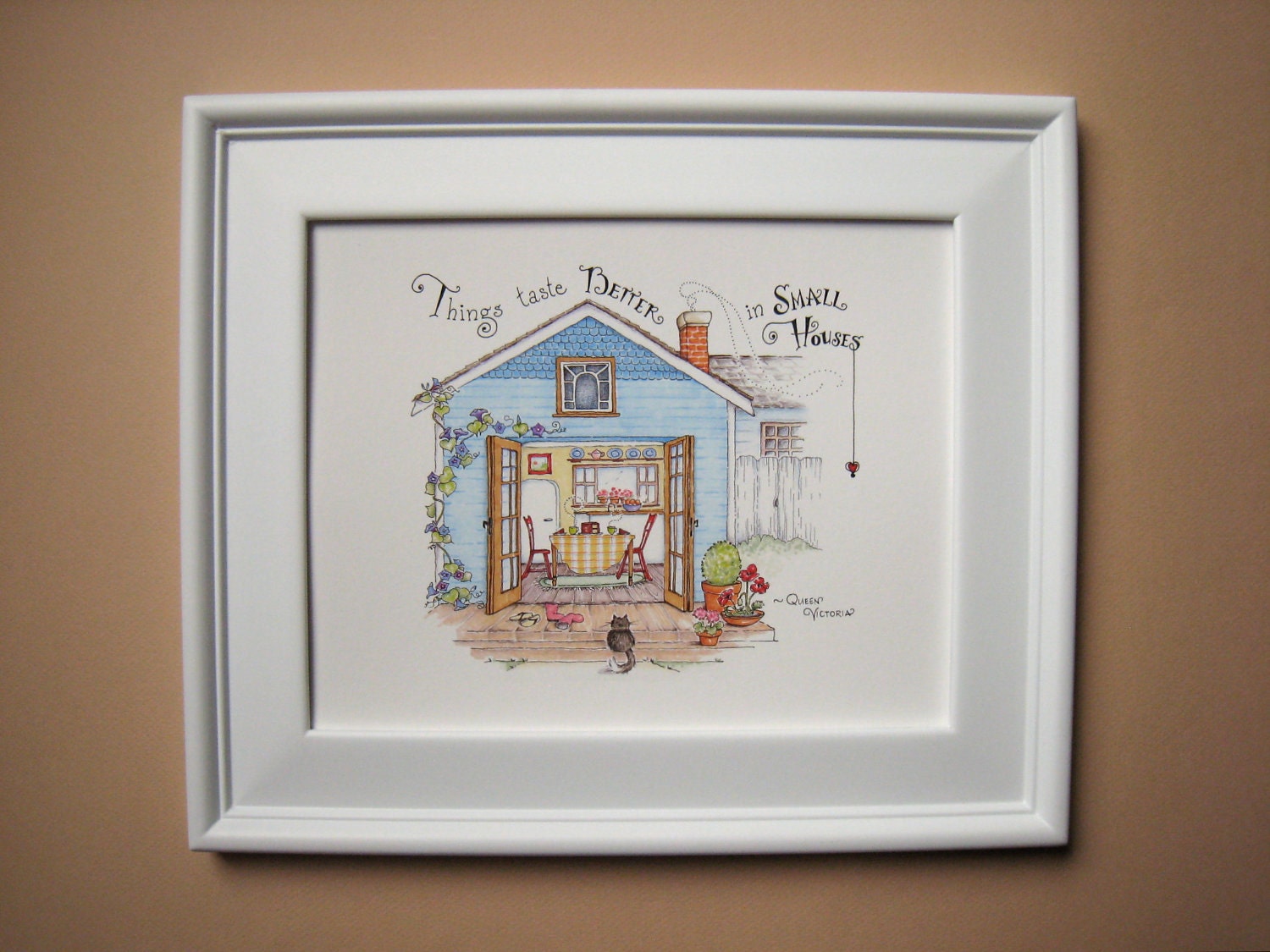 Cottage Kitchen Art. Small Houses Quote Print - Things Taste Better. 8x10