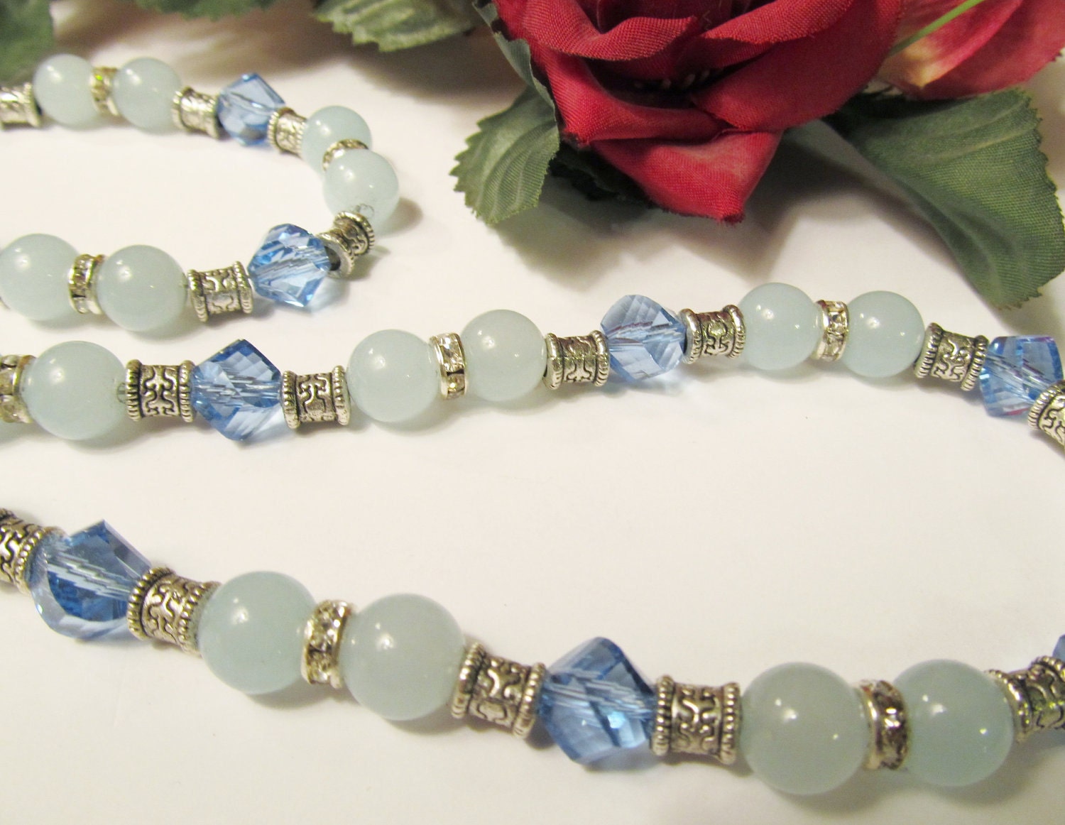 Aquamarine & Blue Crystal Necklace and Bracelet set