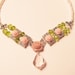 Pink Baroque Crystal Pendant Surrounded by Pink Roses, Spring Green Crystals and Pearls in this Wonderful Spring Necklace