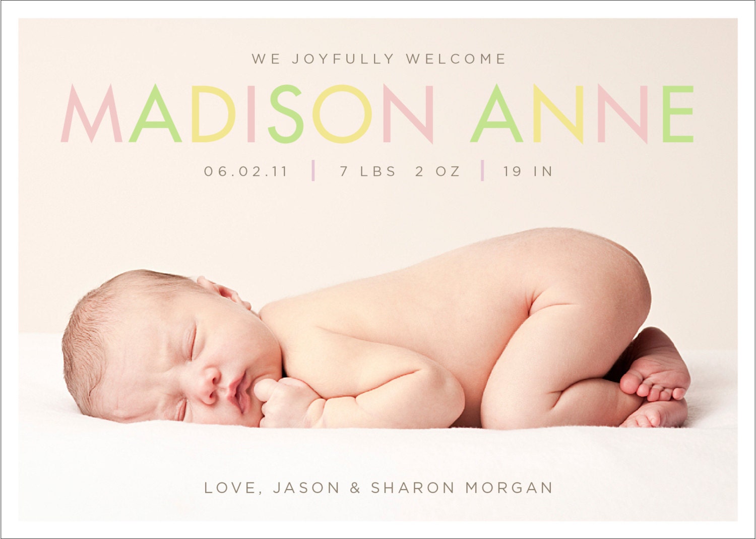 baby girl or boy photo birth announcement - modern pastel chic